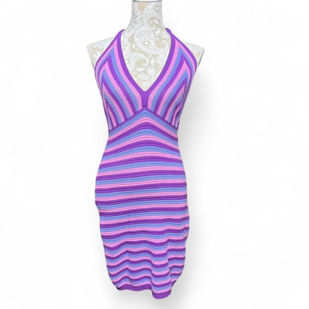 Striped Purple and Pink Wild Fable Halter Crochet Dress Knit